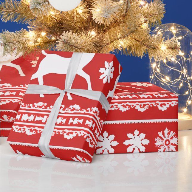 Red and White Reindeer Floral Modern Christmas Wrapping Paper (Holidays)