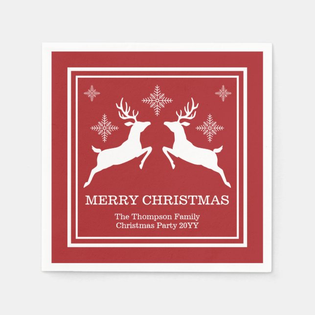 Red And White Reindeers With Snowflakes Christmas Napkin (Front)