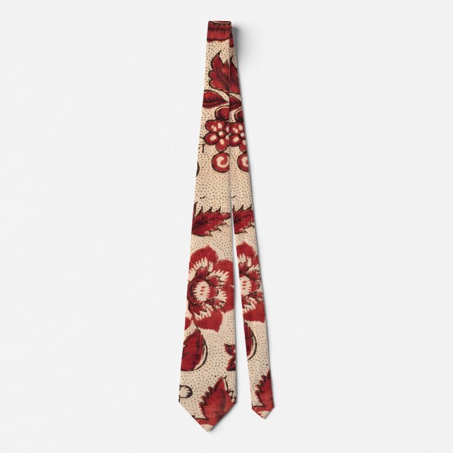 Red and White Retro Floral Design Tie (Front)