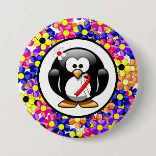 Red and White Ribbon Penguin 7.5 Cm Round Badge