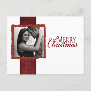 Red and White Ribbon Photo Christmas Card