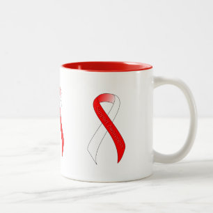 Red and White Ribbon Support Awareness Two-Tone Coffee Mug