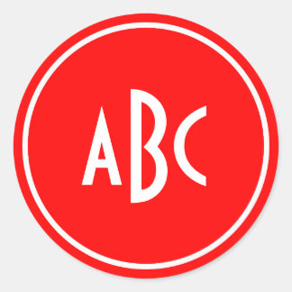 Red and White Ring Circle Monogram Classic Round Sticker