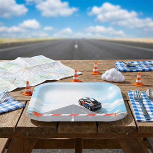 Red and White Road Barrier Blocked Access  Paper Plate