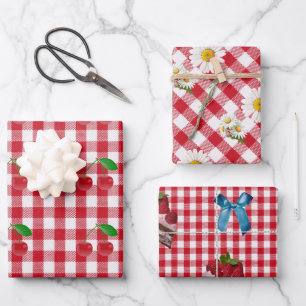 Red and White Rockabilly Gingham Gift Wrap HAMbyWG