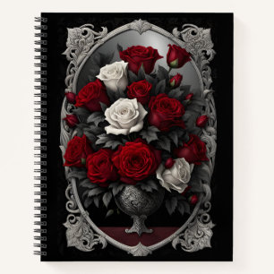 Red and White Rose Bouquet Goth Notebook