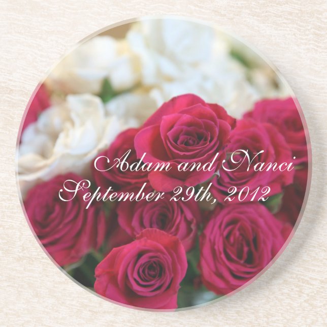 Red and white rose coaster (Front)