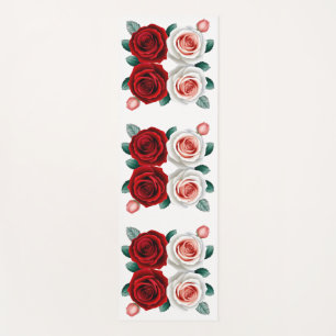 Red and White Rose Flower Yoga Mat