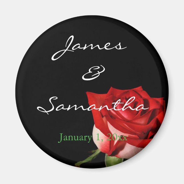 Red and White Rose Personal izedWedding Magnet (Front)