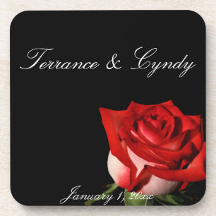 Red and White Rose Personal Wedding Coaster