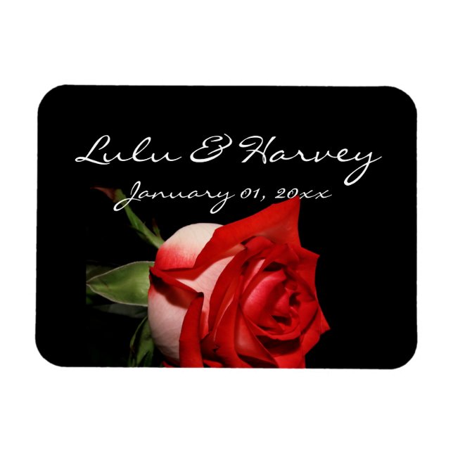 Red and White Rose Personal Wedding Magnet (Horizontal)
