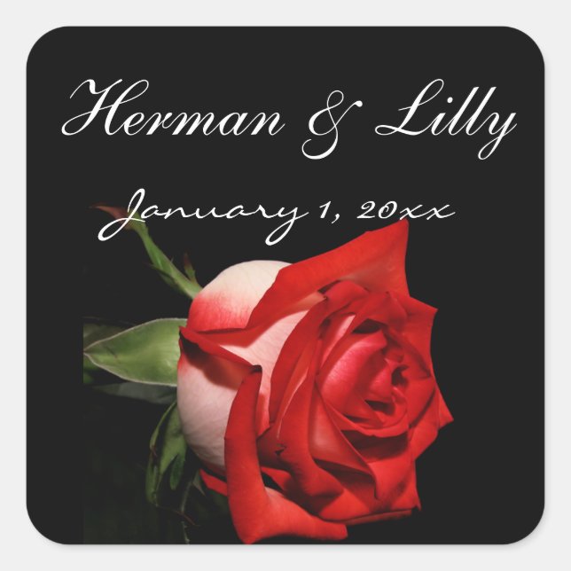 Red and White Rose Personal Wedding Square Sticker (Front)