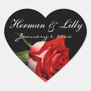 Red and White Rose Personalised Wedding Heart Sticker
