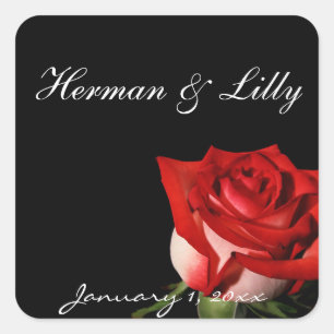 Red and White Rose Personalised Wedding Square Sticker