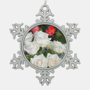 Red and white roses christmas ornament