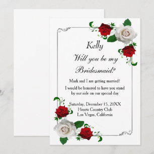 Red And White Roses Christmas Wedding Bridesmaid Invitation