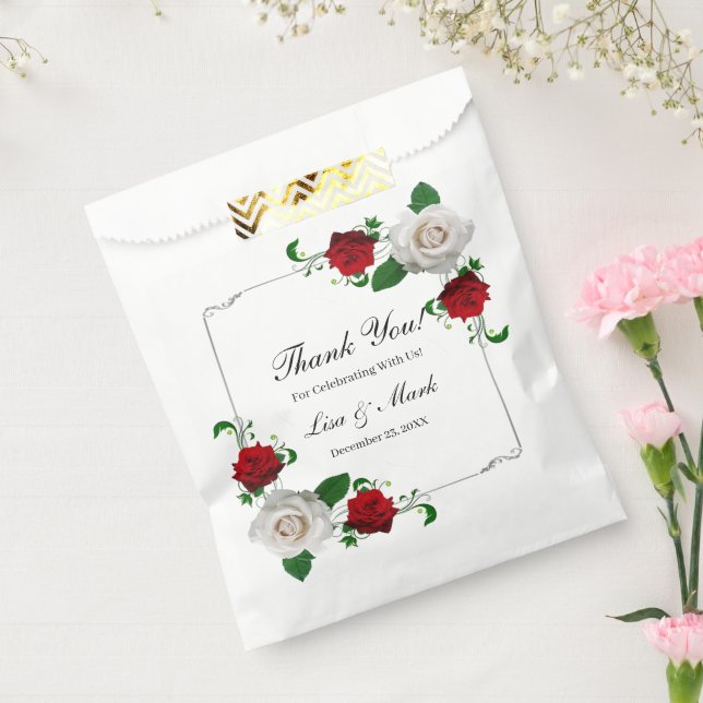 Red And White Roses Christmas Wedding Favour Bags (Sealed)