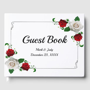 Red And White Roses Christmas Wedding Guest Book