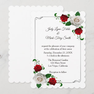Red And White Roses Christmas Wedding Invitation
