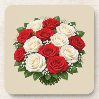 Red and white roses coaster