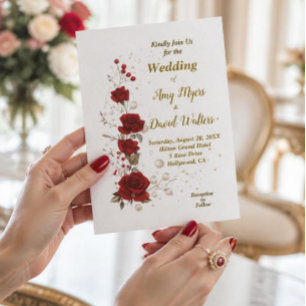 Red and White Roses elegant wedding invitation