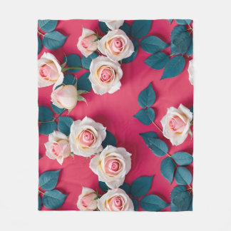 Red And White Roses  Fleece Blanket