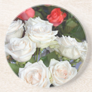 Red and white roses floral arrangement coaster