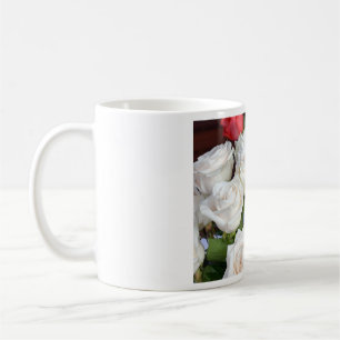 Red and white roses floral arrangement coffee mug