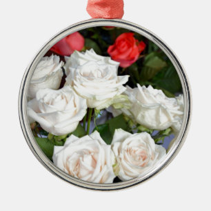 Red and white roses floral arrangement metal tree decoration