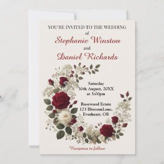 Red and White Roses Floral Wedding  Invitation