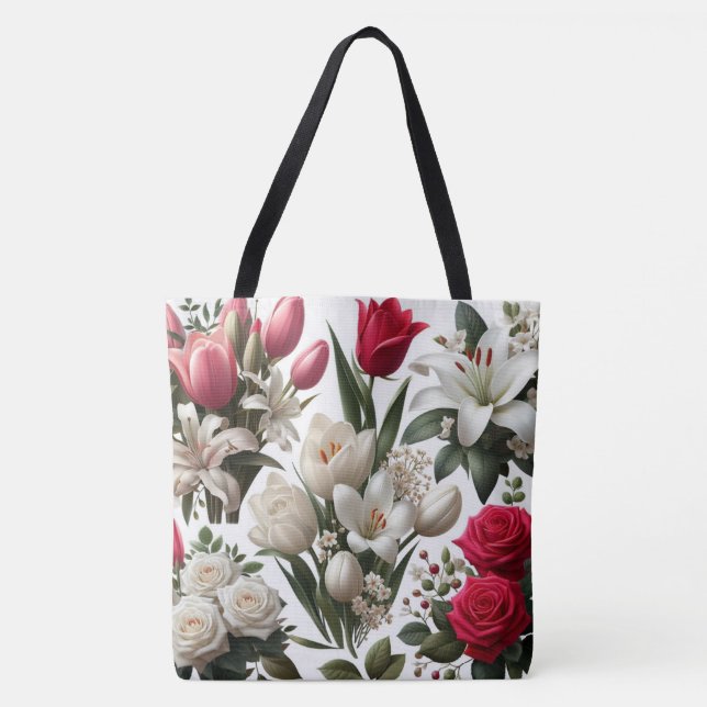 Red and white Roses lilies  Tote Bag (Front)