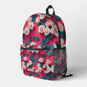 Red And White Roses Printed Backpack