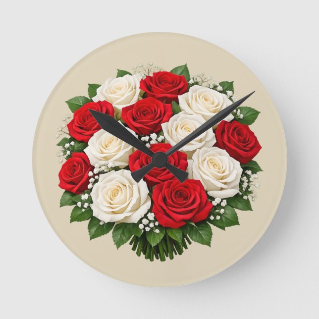 Red and white roses round clock (Front)