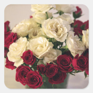 Red and white roses square sticker