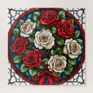 Red And White Roses With Intricate Details Jigsaw Puzzle