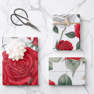 Red and white roses wrapping paper sheet