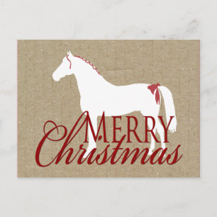 Red and White Rustic Horse Christmas Holiday Postcard