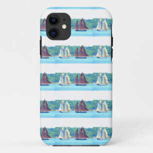 red and white sailed schooners iPhone 11 case