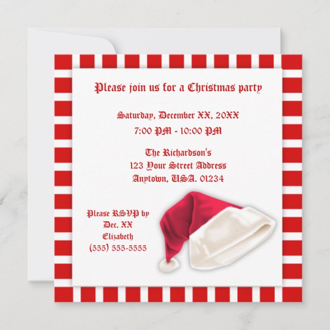 Red and White Santa Claus Hat Christmas Invitation (Front)