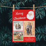 Red and White Santa Claus Photo Collage Christmas Holiday Card<br><div class="desc">This fun and festive photo holiday card is ready to be customised with three of your own photos and your own from message and features a red and white colours scheme with a retro style Santa Claus graphic alongside the message "Merry Christmas" in white script lettering.</div>
