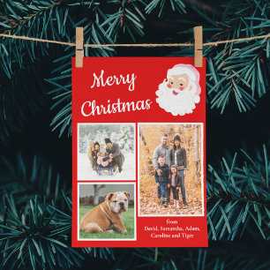 Red and White Santa Claus Photo Collage Christmas Holiday Card