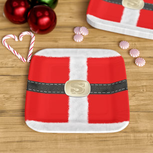 Red and White Santa Suit 🎅🏻 Christmas Party Paper Plate