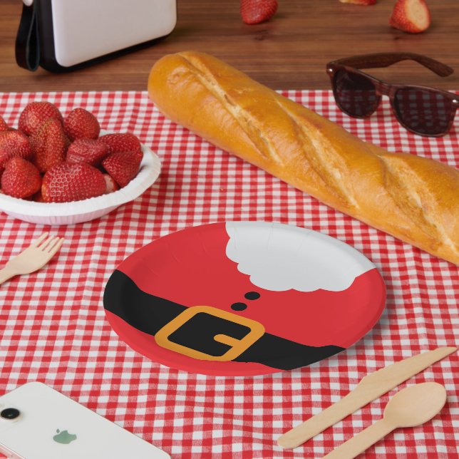 Red and White Santa Suit Christmas Party Paper Plate (Picnic)
