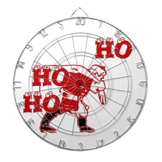 Red and White Santa Walking Ho Ho Ho Art Print Dartboard (Front)
