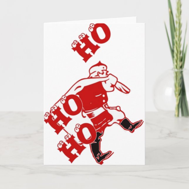 Red and White Santa Walking Ho Ho Ho Art Print Holiday Card (Front)