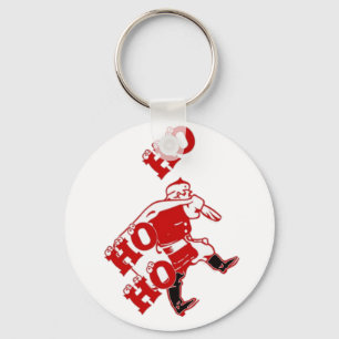 Red and White Santa Walking Ho Ho Ho Art Print Key Ring