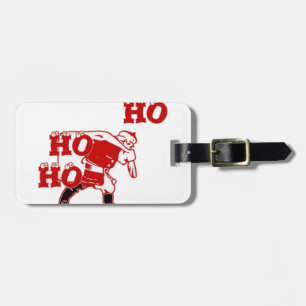 Red and White Santa Walking Ho Ho Ho Art Print Luggage Tag