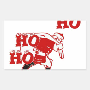 Red and White Santa Walking Ho Ho Ho Art Print Rectangular Sticker