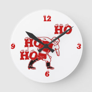 Red and White Santa Walking Ho Ho Ho Art Print Round Clock