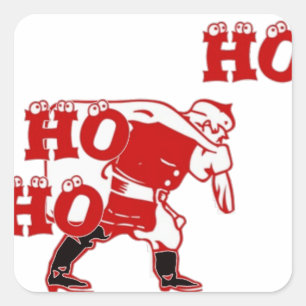 Red and White Santa Walking Ho Ho Ho Art Print Square Sticker